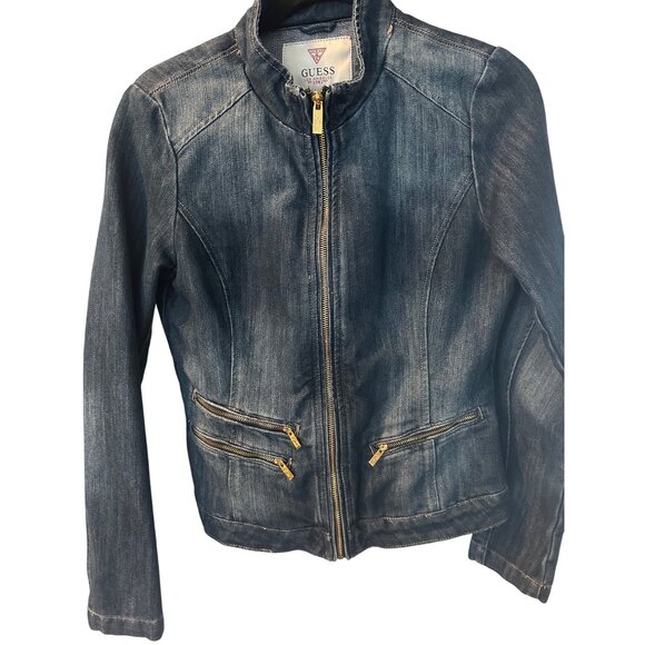 Vintage guess Jean jacket 80s style zipper pockets size M Y2K - Picture 4 of 5